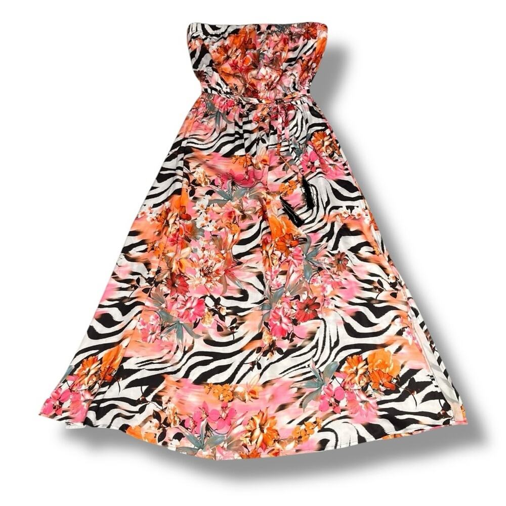 Jennifer Lopez Summer Oasis floral zebra print strapless maxi dress NWT size PL - Picture 10 of 12